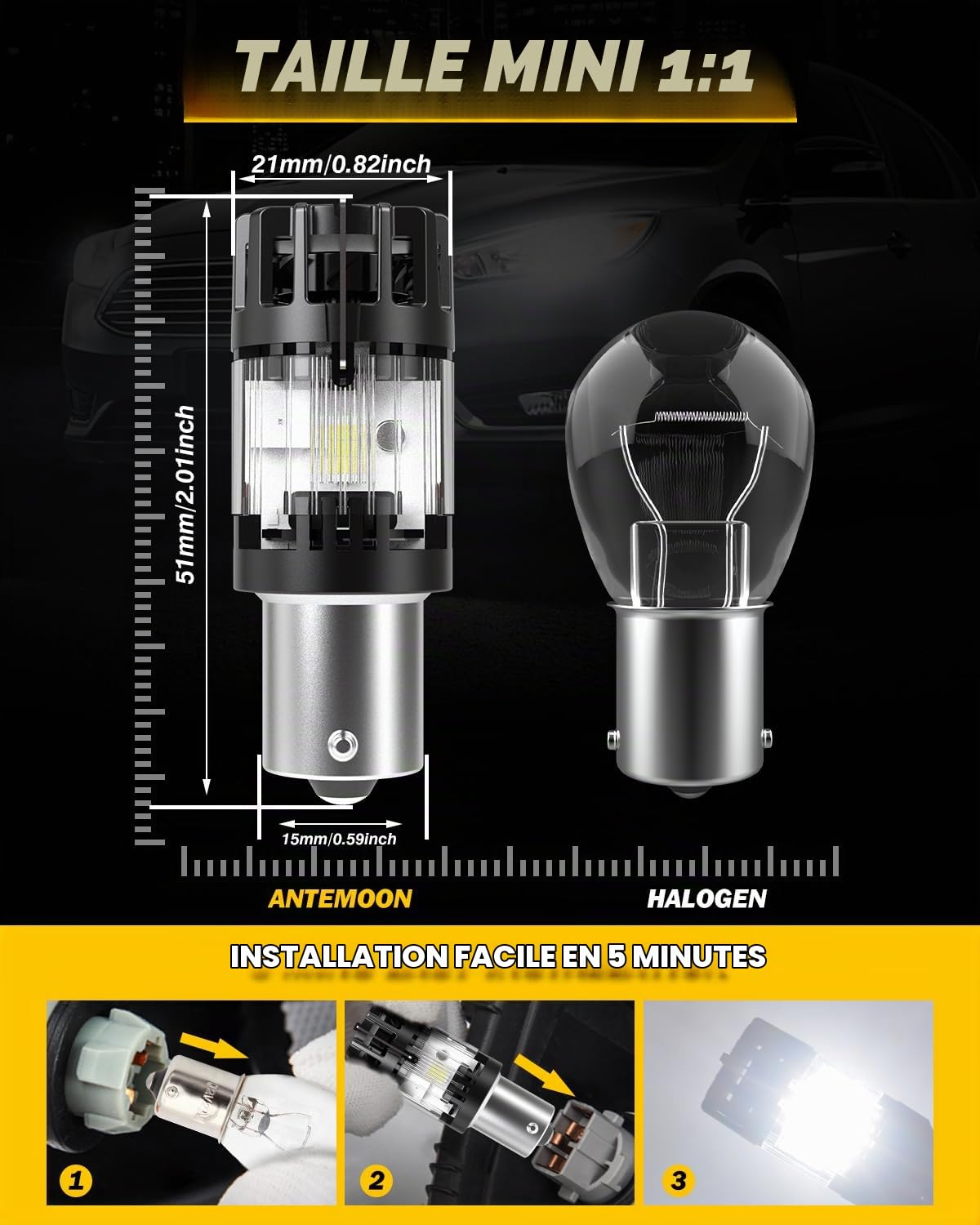 PY21W BAU15S Ampoules LED 100% Canbus Sans Erreur 12V Super Lumineuses 6500K Blanc 581 7507 1056 Ampoule Remplacement pour Voiture Feu de Recul DRL Feux de Jours Arrière Clignotant, 2 Pièces