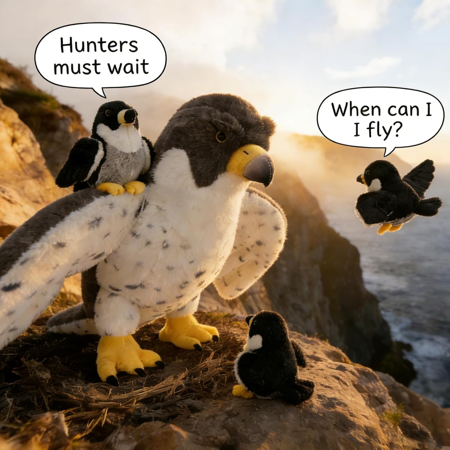 MaoGoLan 4 Pcs Peregrine Falcon Stuffed Animals Bulk with 3 Baby Birds Inside, 18 inch Giant Plush Falcon Toys Set Funny Stuffed Eagle Christmas Valentine's Day Easter
