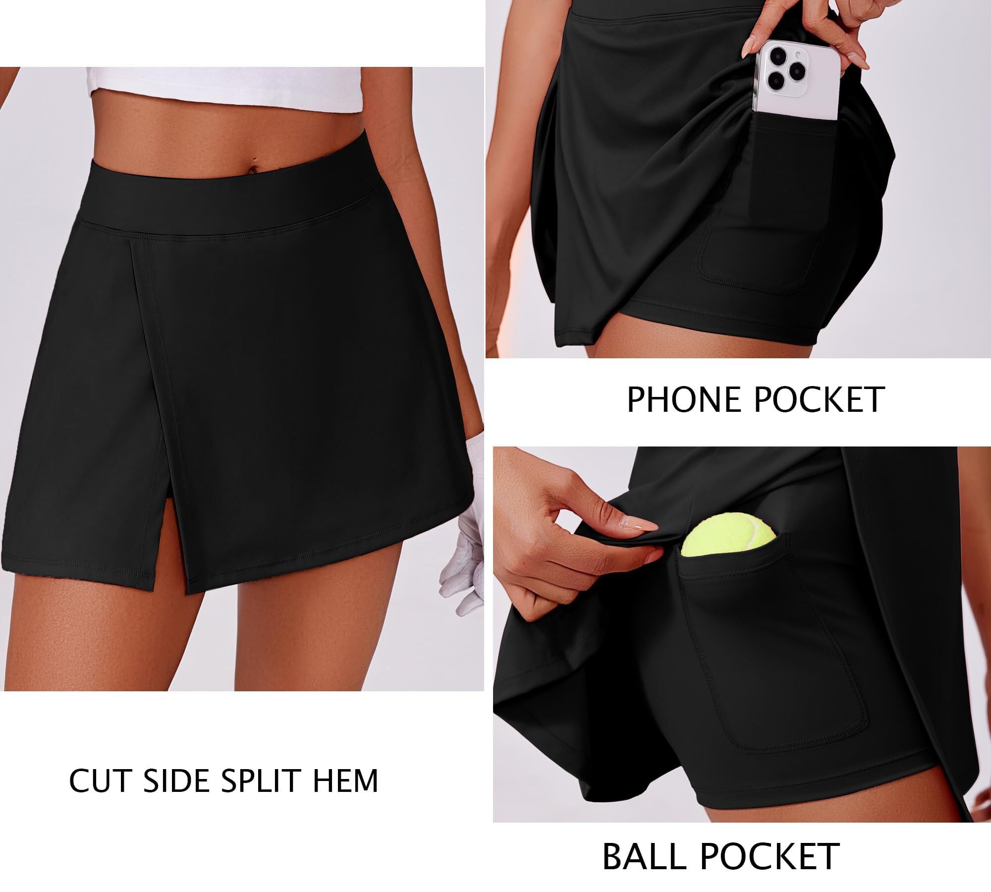 PINSPARK Spódnica tenisowa damska ze spodniami, spódnica sportowa, spódnica golfowa, wysoka talia, tenisowa Skort, z 2 kieszeniami i rozcięciem bocznym, letnia spódniczka mini spódniczka do biegania