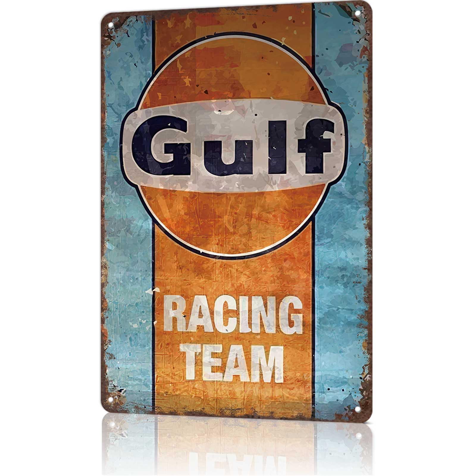Vintage Metal Tin Signs Gulf Racing Team Road Signs High Way Metal Tin Sign For Garage, Man Cave Or Workshop 8x12 Inches