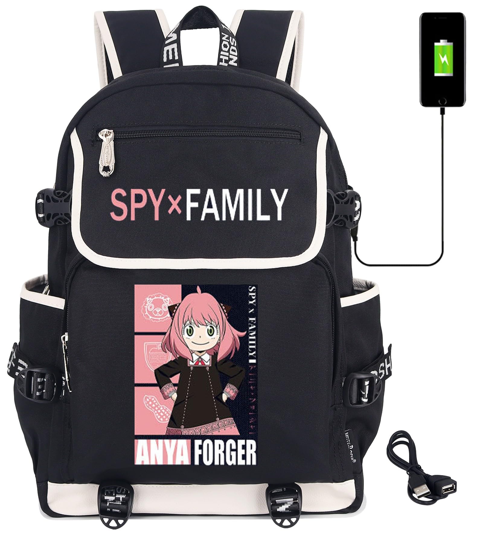 Roffatide Animation Spy x mochila de computadora portátil familiar, mochila Anya con Puerto de carga usb, mochila impresa, adecuada para hombres y mujeres