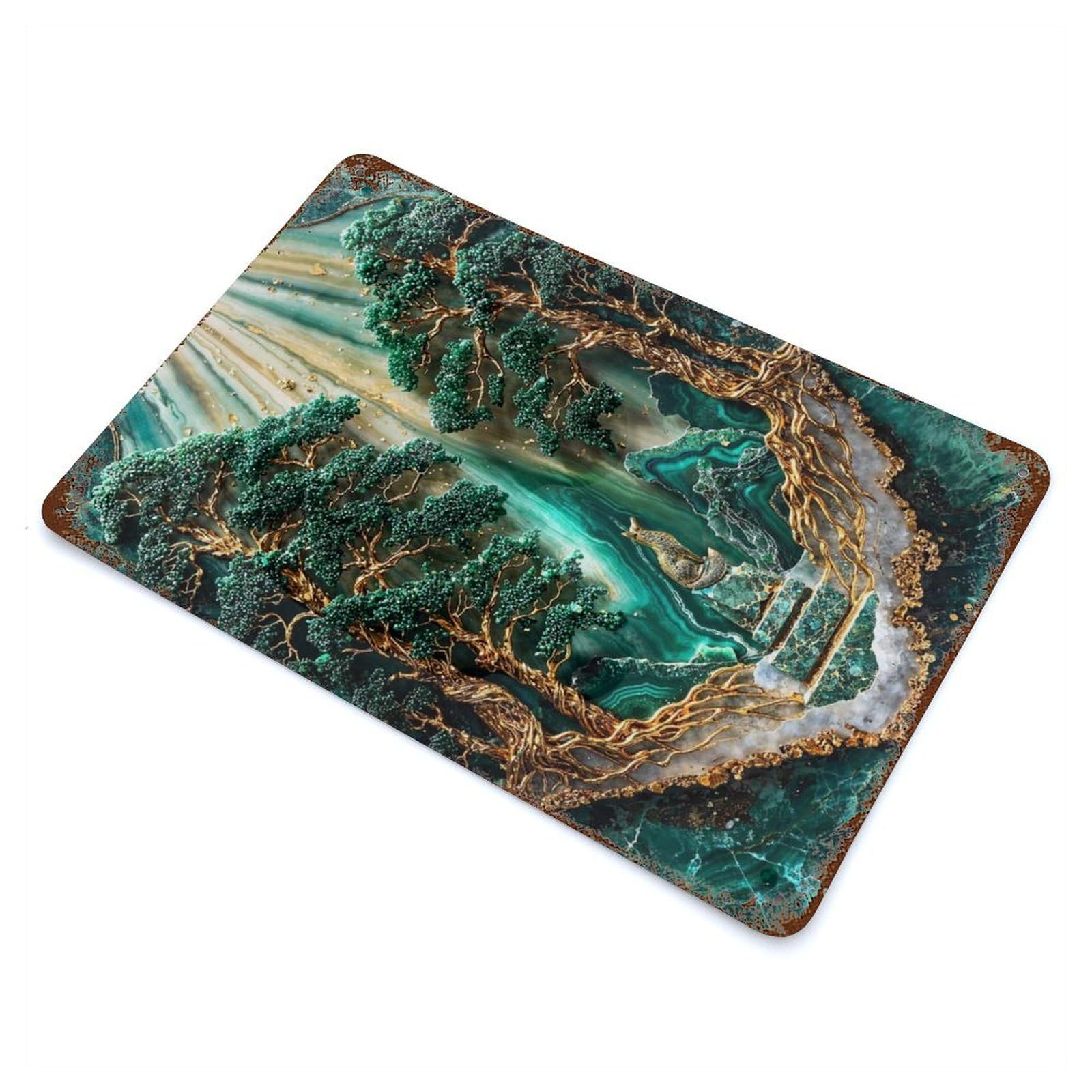 Emerald Renewal Kintsugi Art Rust Effect Tin Sign 11.8"x7.9", Ideal for Cafe, Home Bar And Lounge Decor
