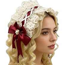 win2win Cute Core Lace Ruffled Headband for Women - Lolita Goth Headpiece with Floral, Y2k Bowknot, Wedding Maid, Red
