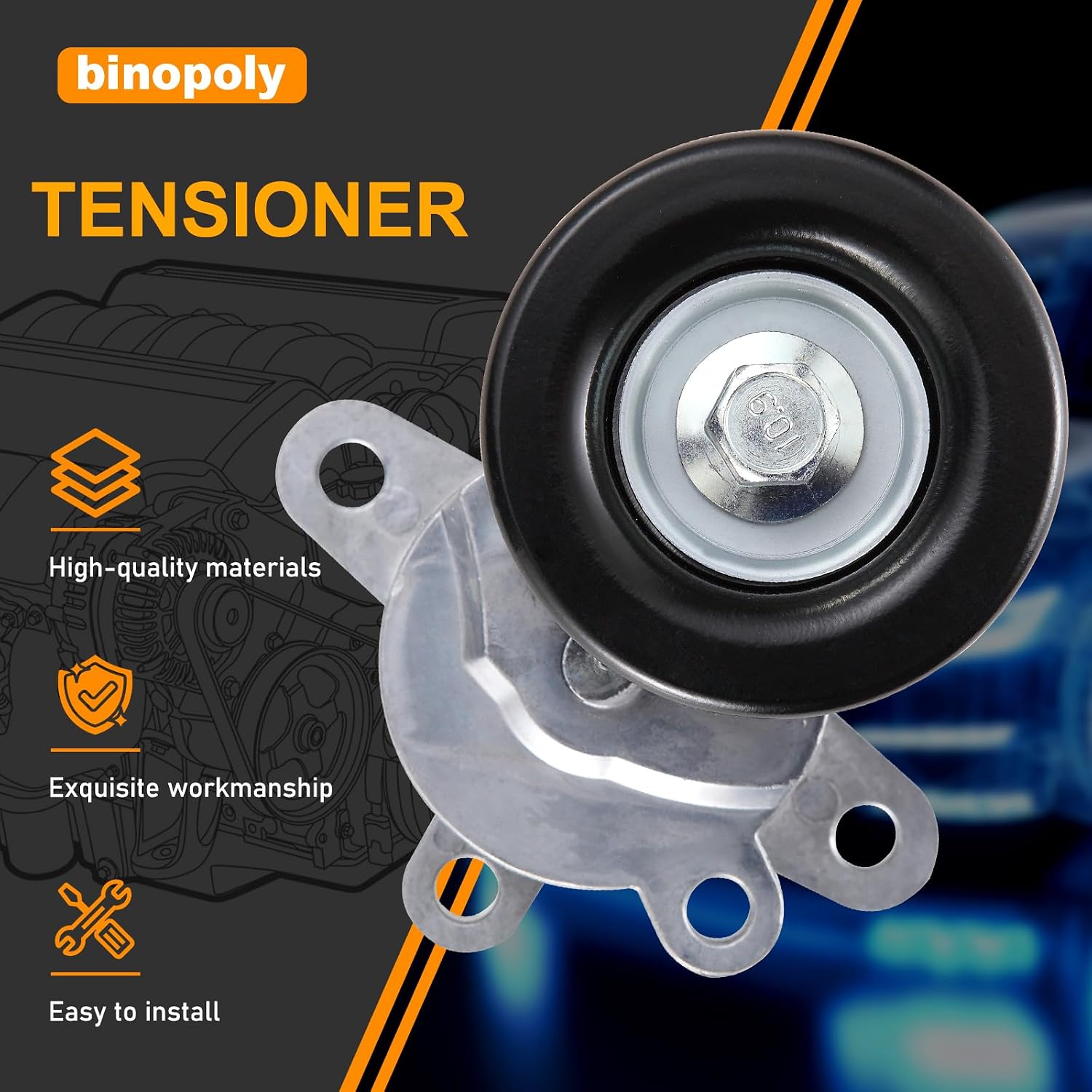 binopoly 39155 Drive Belt Tensioner Assembly With Pulley For 07-15 Nissan Altima/Maxima/Teana/Murano/Quest OE#89676 419-377 11955JA10A 11955JA10B 11955JA10C 11955JA10D