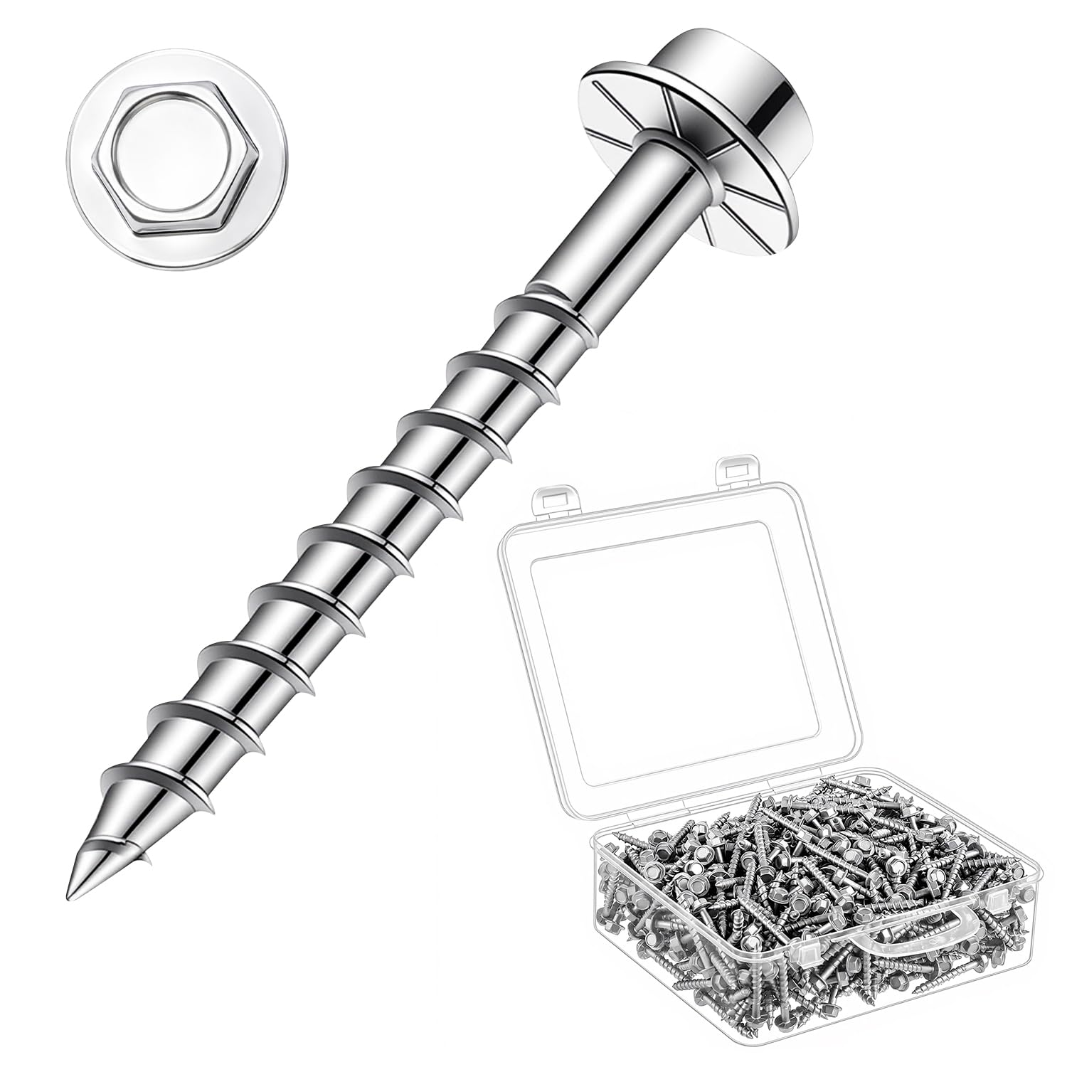 LEIFIDE 500 Qty Connector Screws #9 x 1-1/2 Heavy Duty Joist Hanger Screw 1/4" Hex Head with 0.370" Dia Wood Screw Stainless Steel for Structural Deck Construction Deformation Resistant