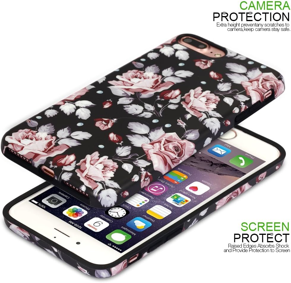 NASOUSA iPhone 7 Plus for Girls,Floral case,IMD Printing Slim-Fit Ultra-Thin Anti-Scratch Shock Proof Dust Proof Anti-Finger Print TPU Case for iPhone 8 Plus(5.5 inch)(Pink Rose)