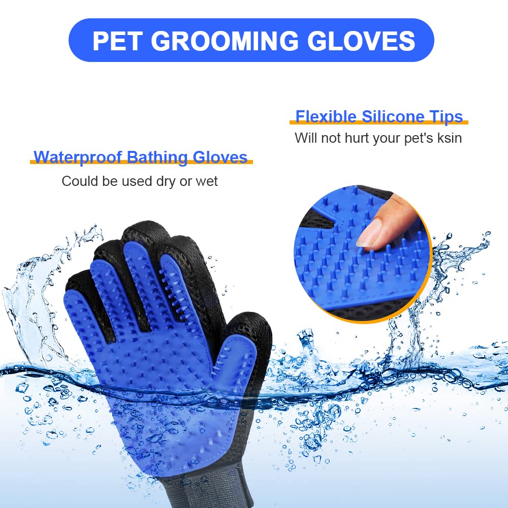 Flintronic Guanto Spazzola per Cani Gatti, Guanto Togli Peli Animali*2, Guanto per Pulizia, Guanto Spazzola per Animali, Guanto per Animali Domestici, Guanto da Massaggio per Cani Gatti (Blu)