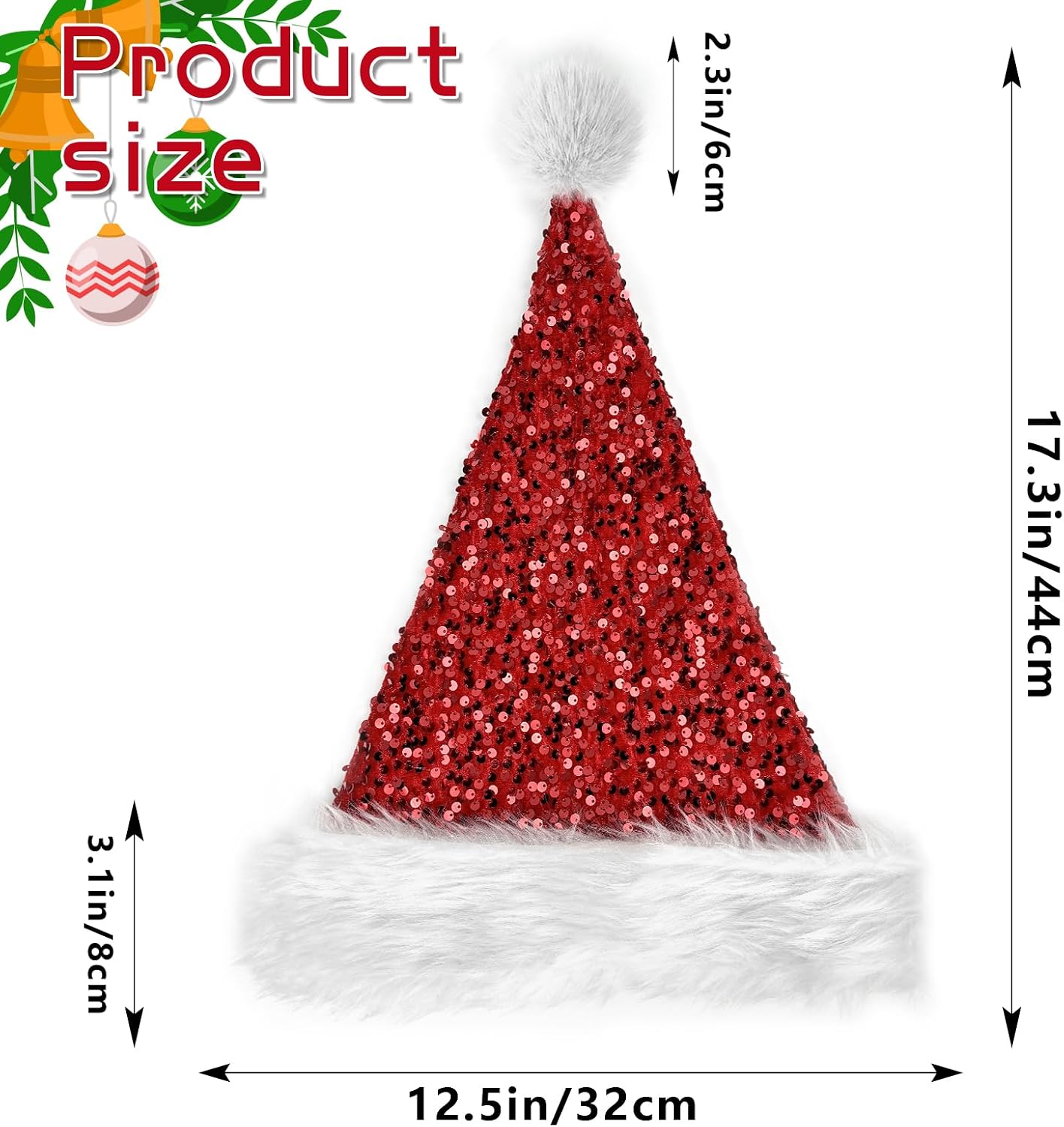 Dolkoic Santa Hat Sequin Christmas Hat for Adult Hat Xmas New Year Party