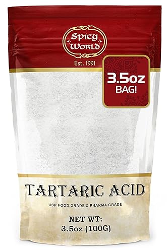Spicy World Ácido tartárico puro de 3.5 onzas, grado superior, certificado USP, grado alimenticio, vegano, perfecto para la elaboración de vino,