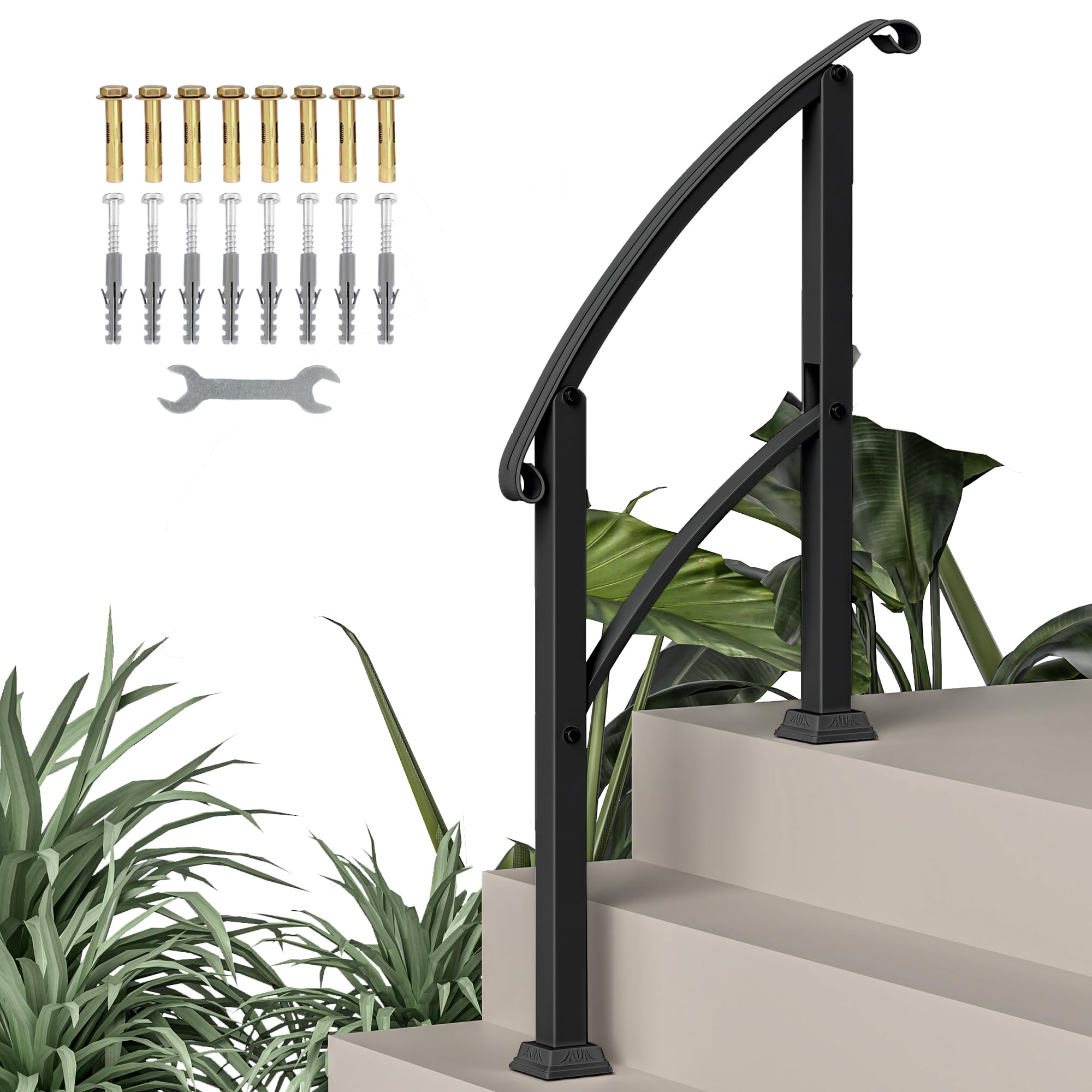 Outsunny Barandilla de Escalera 71 cm Pasamanos para Escalera con Kit de Instalación Ángulo Ajustable para 1-​3 Escalones para Exterior Terraza Patio Negro