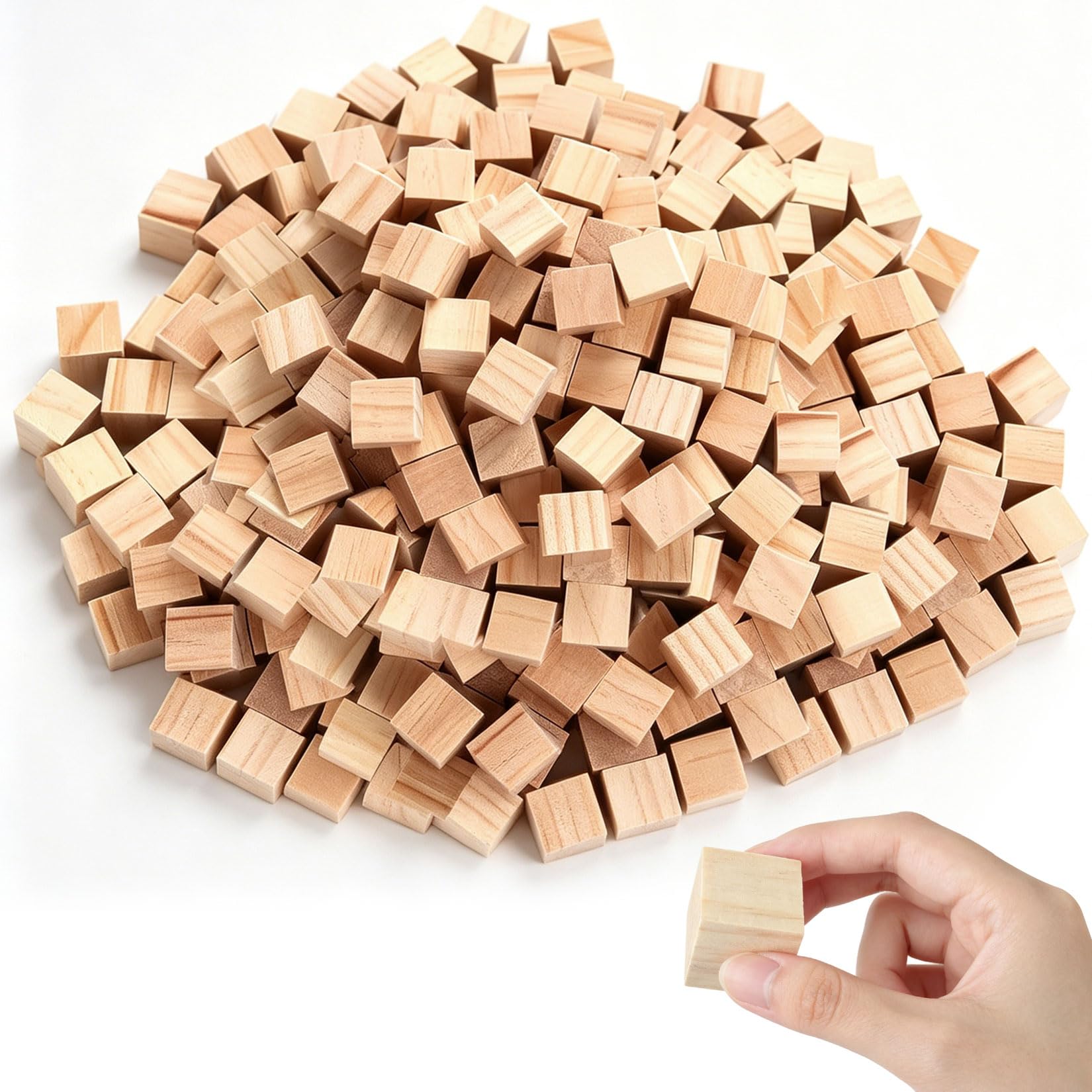 200 Pack 15x15mm Natural Wooden Cubes for Crafting, DIY & Arts