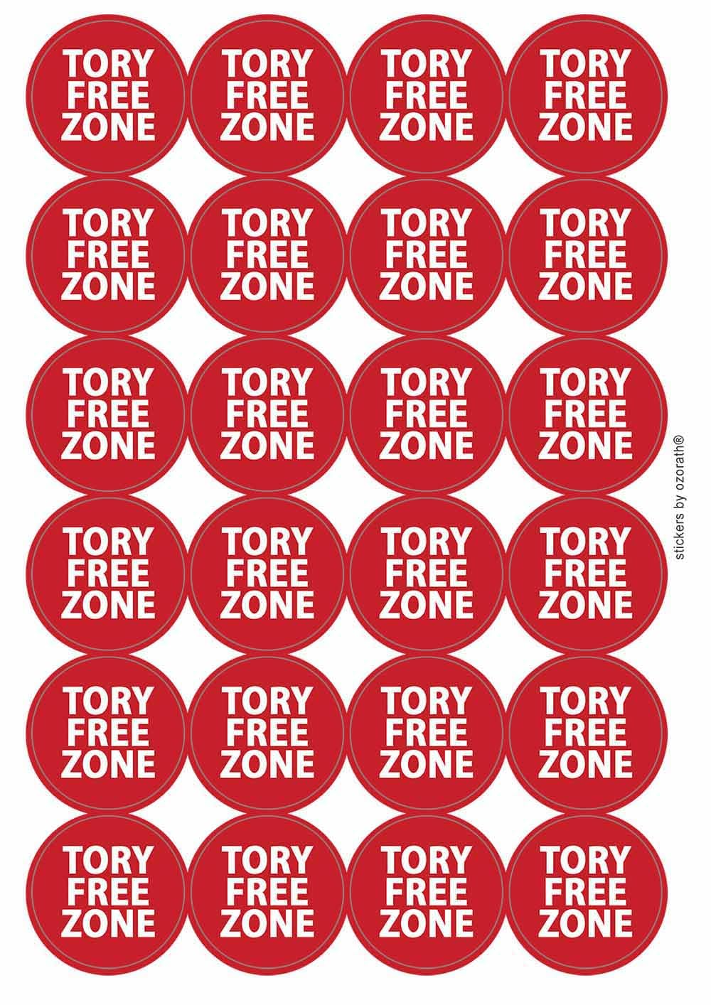 Tory Free Zone Labour Socialist Circular Matt Paper Stickers A4 Sheet of 24 (Each Sticker is 45mm Diameter)