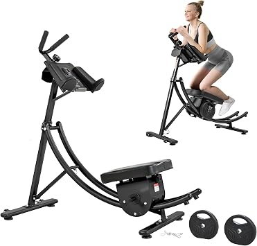 Deluxe Abdominal Crunch Coaster, 2023 Upgraded Ab Machine, Foldable Abdominal Exercise Machine, 6 Pack ABS Workout Equipment for Home gym with LCD Monitor, 2pc Weight Blocksblack