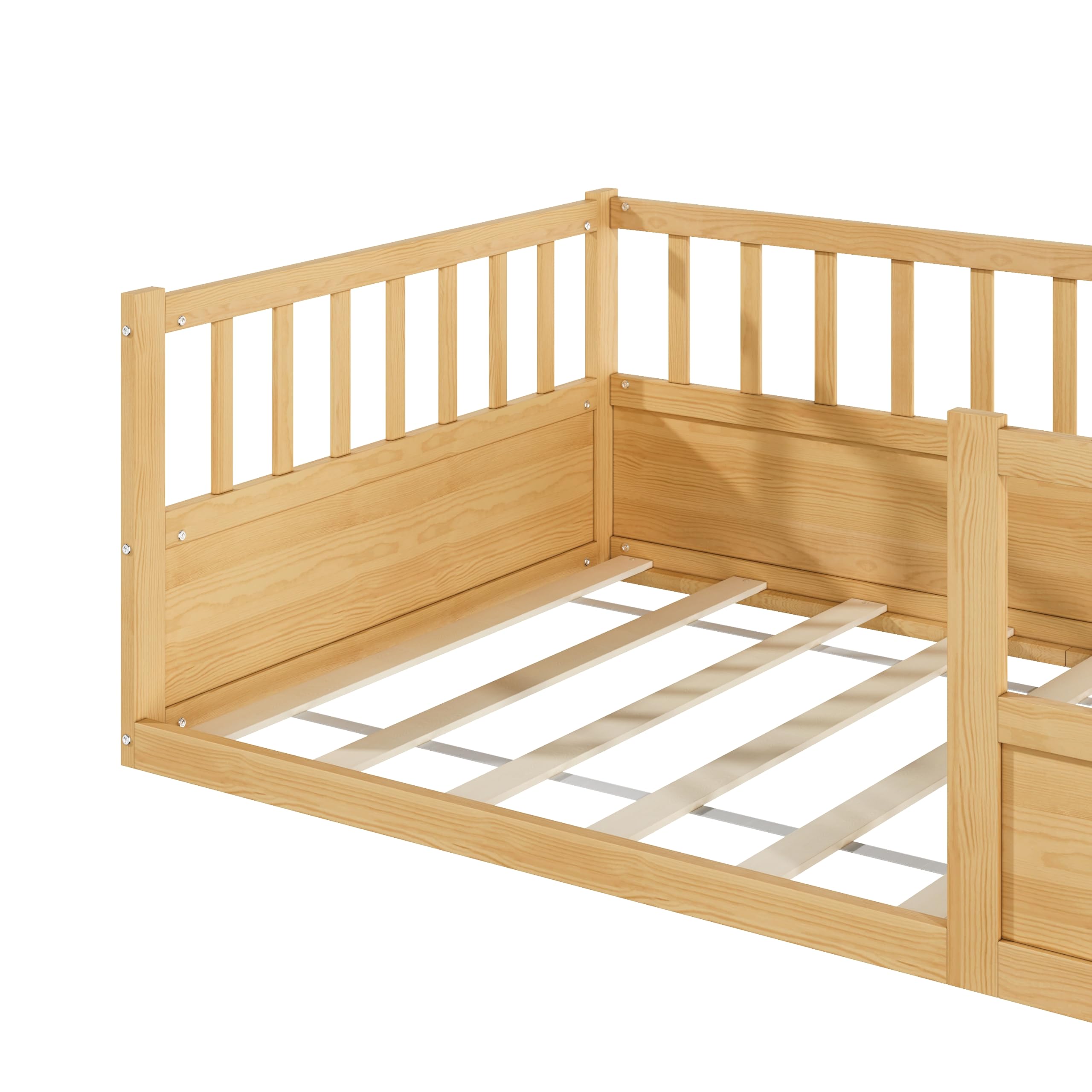 Montessori Bodenbett 90x200 51cm Rausfallschutz Massivholz Natur