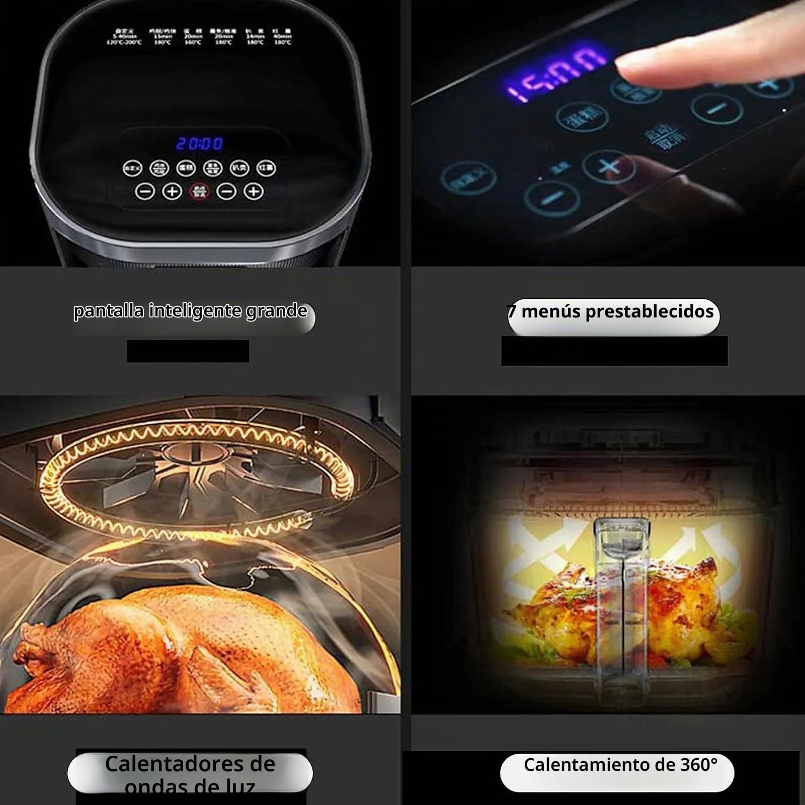 Freidora de Aire sin Aceite 6L con Ventana Visible, Air Fryer con Pantalla LED Táctil, 7 Menús, Temperatura Regulable, Cesta de Vidrio, 1200W