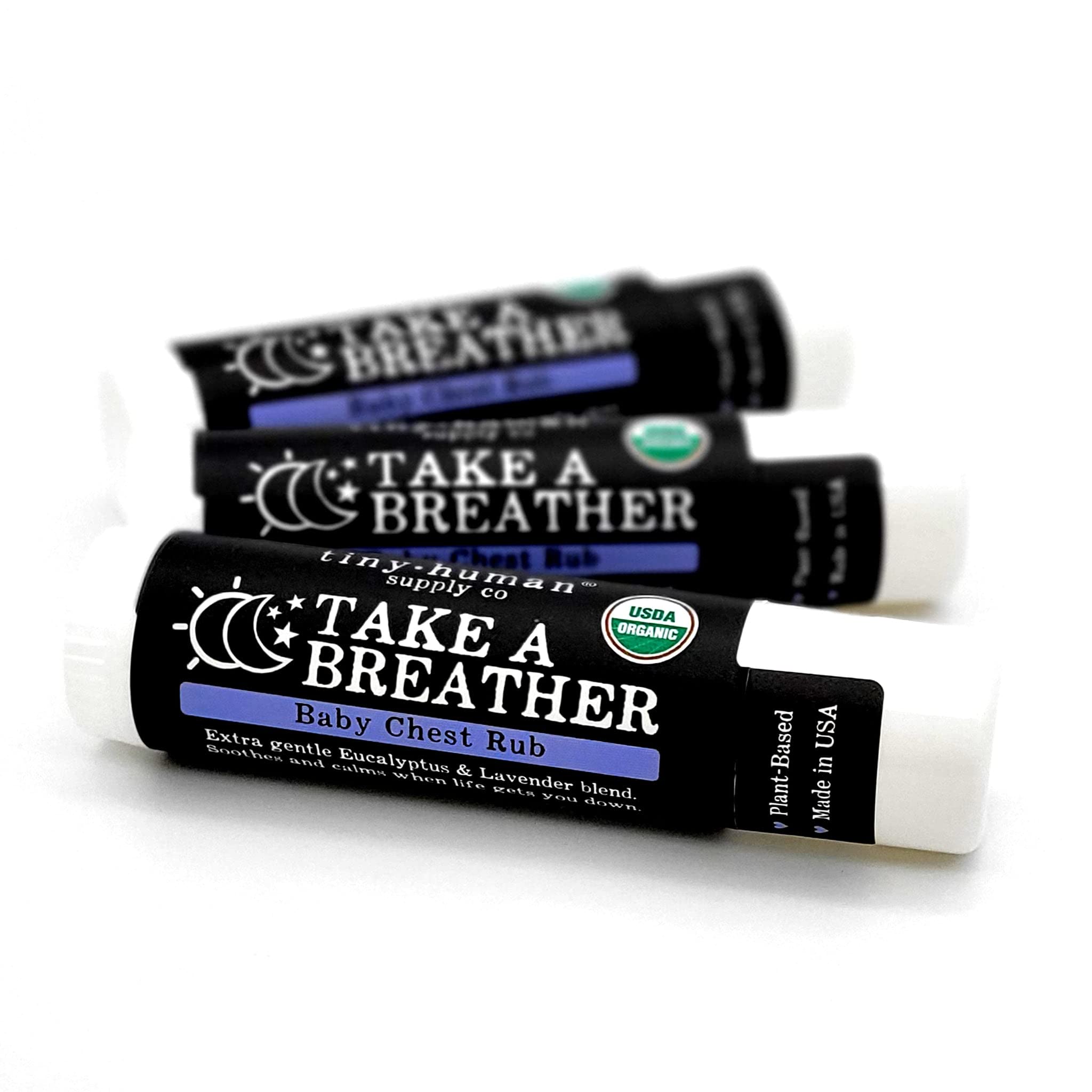 Tiny Human Supply Co Organic Take A Breather Baby Chest Rub Stick 3pk, 100% Natural, Soothing Lavender &amp; Eucalyptus, Petroleum Free, Cruelty Free