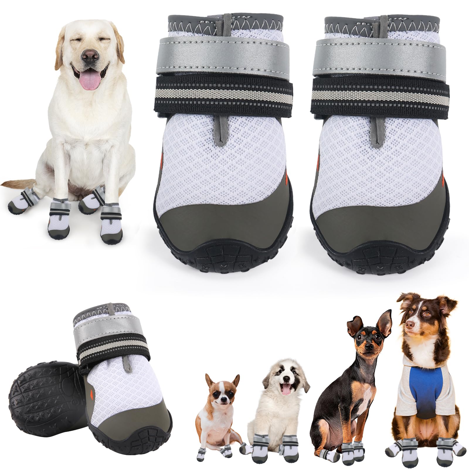 Dog Shoes for Large Small Medium Dogs, Dog Boots & Paw Protectors to Prevent Licking, Anti-Slip Dog Booties with Reflective for Hot Pavement, Outdoor