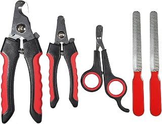 5Pcs Dogs and Cats Grooming Nail Clippers Kit Pet Claws Nail Clipper Trimmers, with Protective Guard Lock to Avoid Over Cutting, Professional Trimmers for Large and Small Cat and Dog (Red and Black)