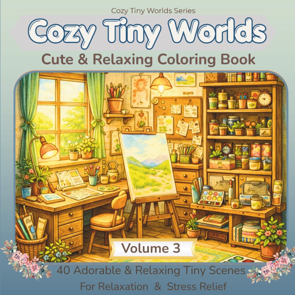 Tiny Worlds Coloring Book: 40 Tiny Art, Craft, and Creative Studio Scenes for Relaxation (Cozy Tiny Worlds Series)