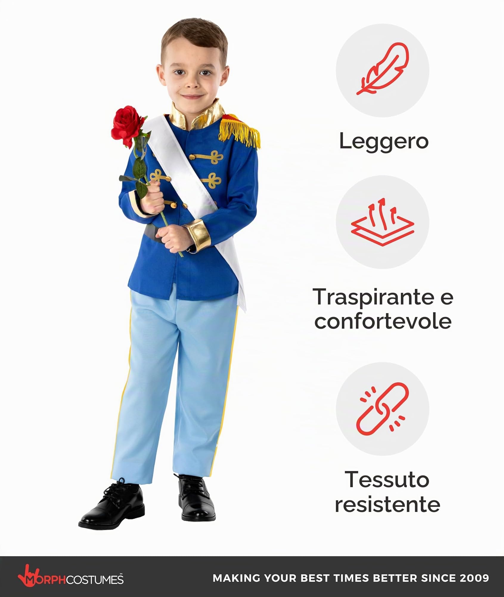 Fun Shack Costume Principe Bambino, Costume Regale Halloween Bambino | Giacca Blu, Fascia, Cintura & Pantaloni, Rifiniture Dorate Regali, Perfetto per Halloween, Ideale per il Gioco di Ruolo