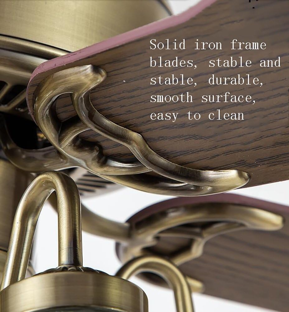 YUEGOO Ceiling Fans with Lamps,Antique Bronze Ceiling Fan Light Restaurant Living Room Study Home with Light Fan/48 inch Wood Leaf(Wall Control)