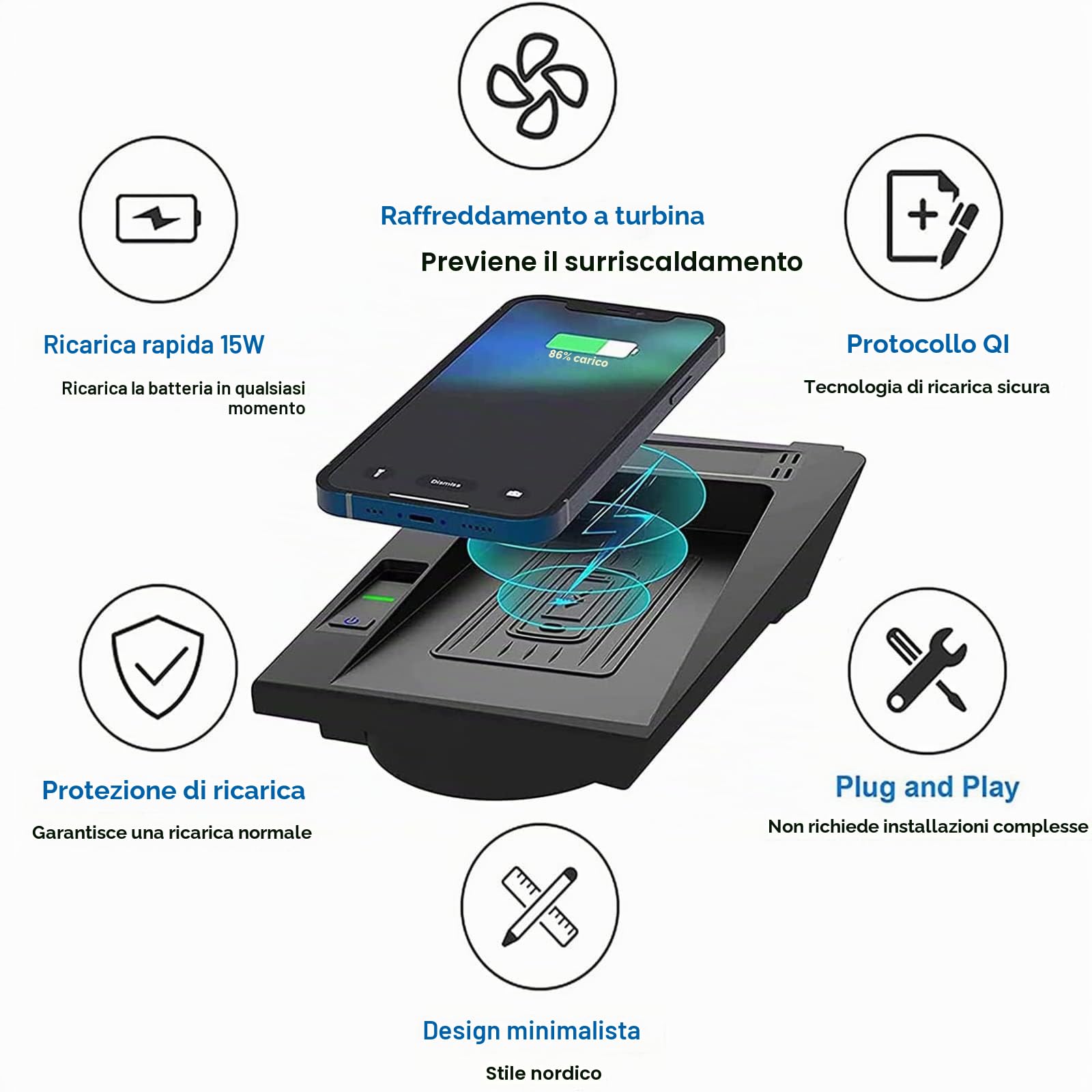 Caricabatterie Wireless Per Auto per Audi A4/A5/S4/S5(2018-2021), Tappetino Di Ricarica Rapida Per Telefono Da 15W per Qualsiasi Telefono Cellulare Abilitato Qi