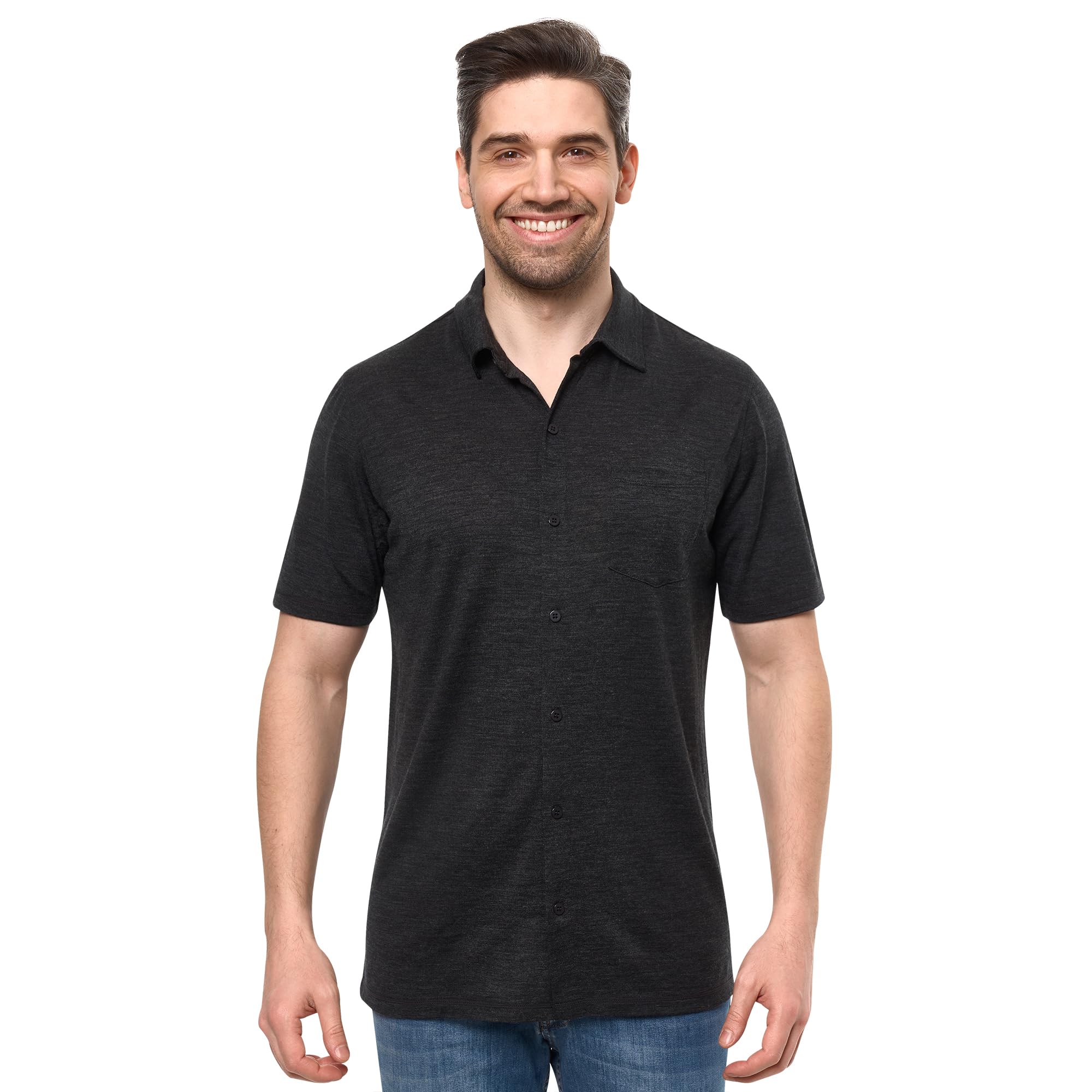 100% Merino Wool Button Up Shirt Men - Long & Short Sleeve Breathable | Lightweight, Breathable Merino Wool, Naturally Odor-Resistant, Soft, Office, Casual Outdoor Shirt, with Pocket