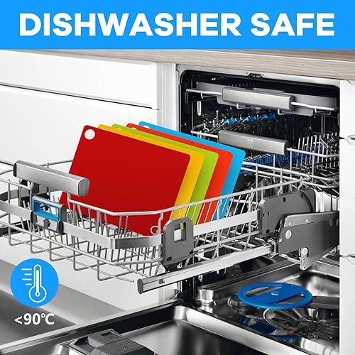 Miniatura 6 de GoodLuck 4 tablas de cortar flexibles con agujero para colgar, tablas de cortar de plástico sin BPA para cocina, alfombrilla de corte antideslizante