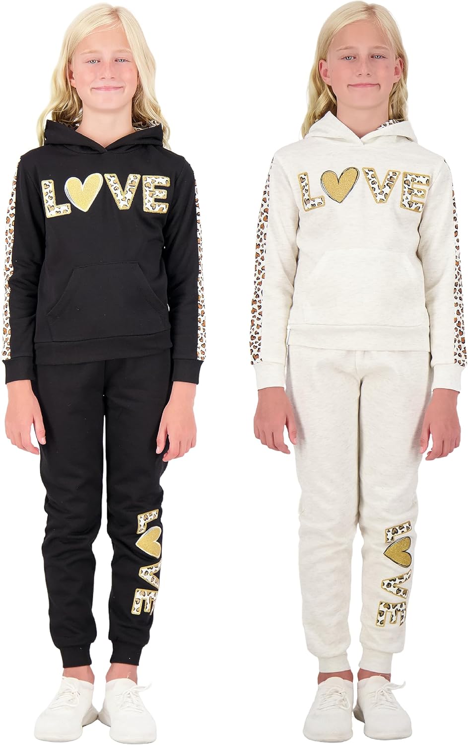 Sweet Butterfly Girls 4-Piece Fleece Active Hoodie and Athletic Jogger Sweatpants and Sweatshirt Kids Clothing Set