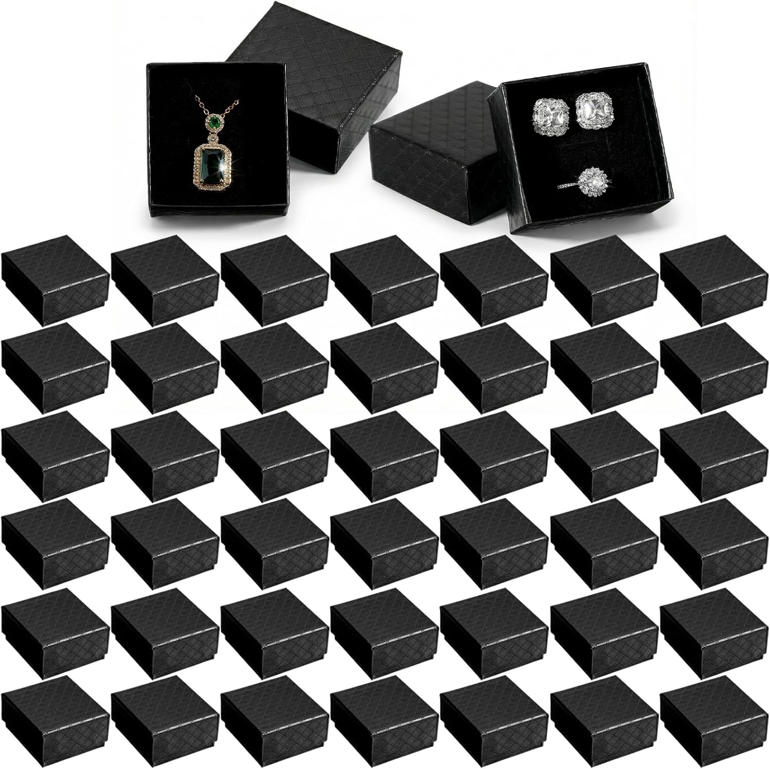96 Pcs Jewelry Ring Gift Box 2'' x 2'' x 1'' Cardboard Earring Ring Boxes Small Black Gift Box with Velvet and Sponge Liner Pendant Case Bulk for Necklace Bracelet Earring Display Wedding Christmas