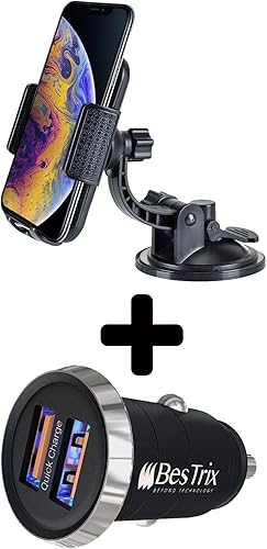Bestrix Soporte de teléfono para coche para tablero y parabrisas de carga rápida 4.0 súper rápido cargador de coche
