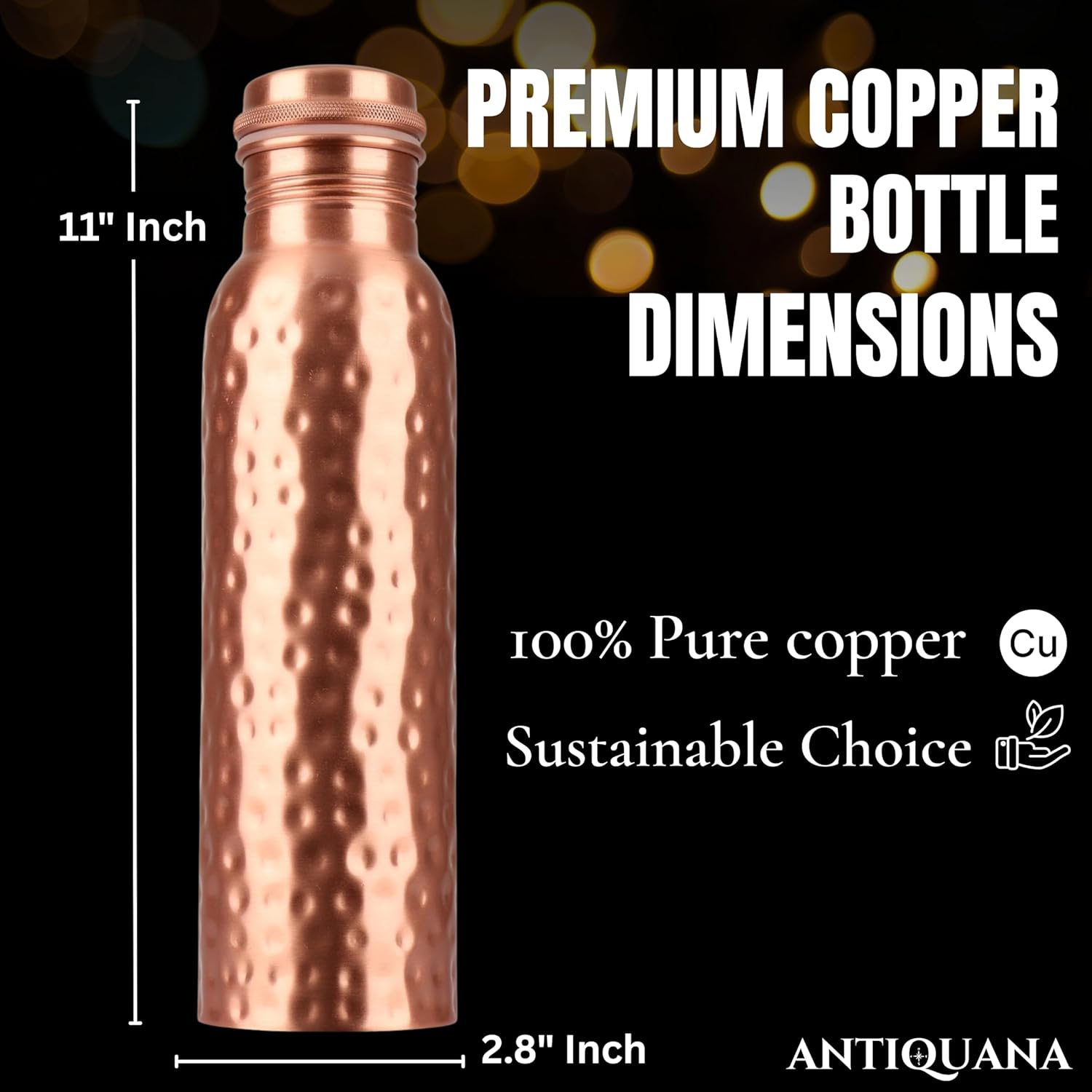 34 Oz Pure Copper Water Bottle Set – Leak-Proof Hammered Design with Tumbler, Carrying Bag & Smooth Finish Decorative – Copper Home Decore