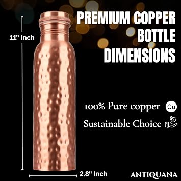 34 Oz Pure Copper Water Bottle Set Leak-Proof Hammered Design with Tumbler, Carrying Bag & Smooth Finish Decorative Copper Home Decore
