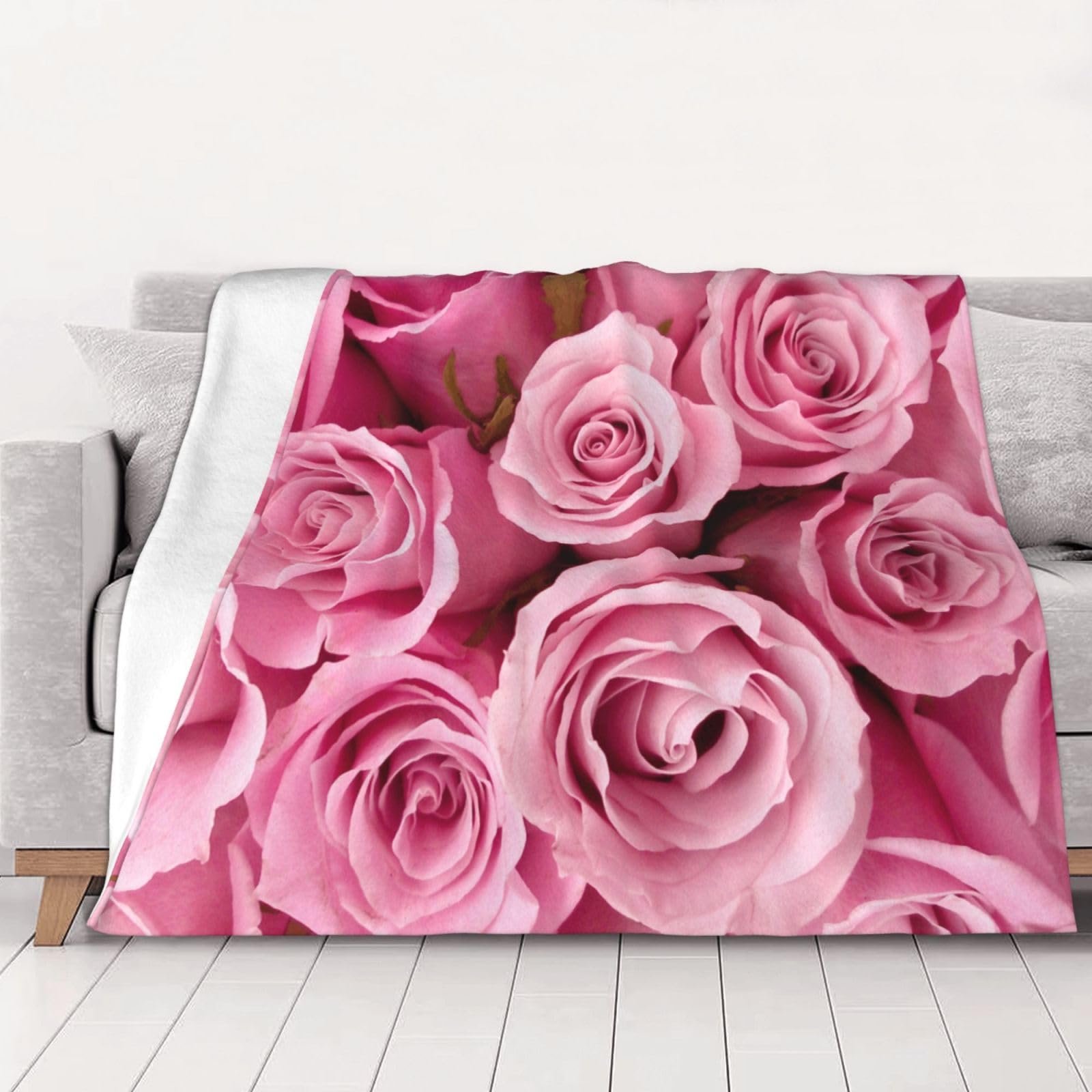 AUBKFELD Rose Printed Flannel Blanket 150x125 CM, Soft & Warm Throw Blanket for Sofa/Couch/Bed/Car, Gifts for Audlts Women Men