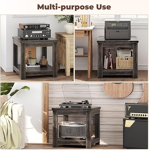 Miniatura 6 de Homieasy Mesa auxiliar cuadrada, mesa auxiliar de granja de 20 x 20 pulgadas con estante de almacenamiento, mesa decorativa industrial para sala de