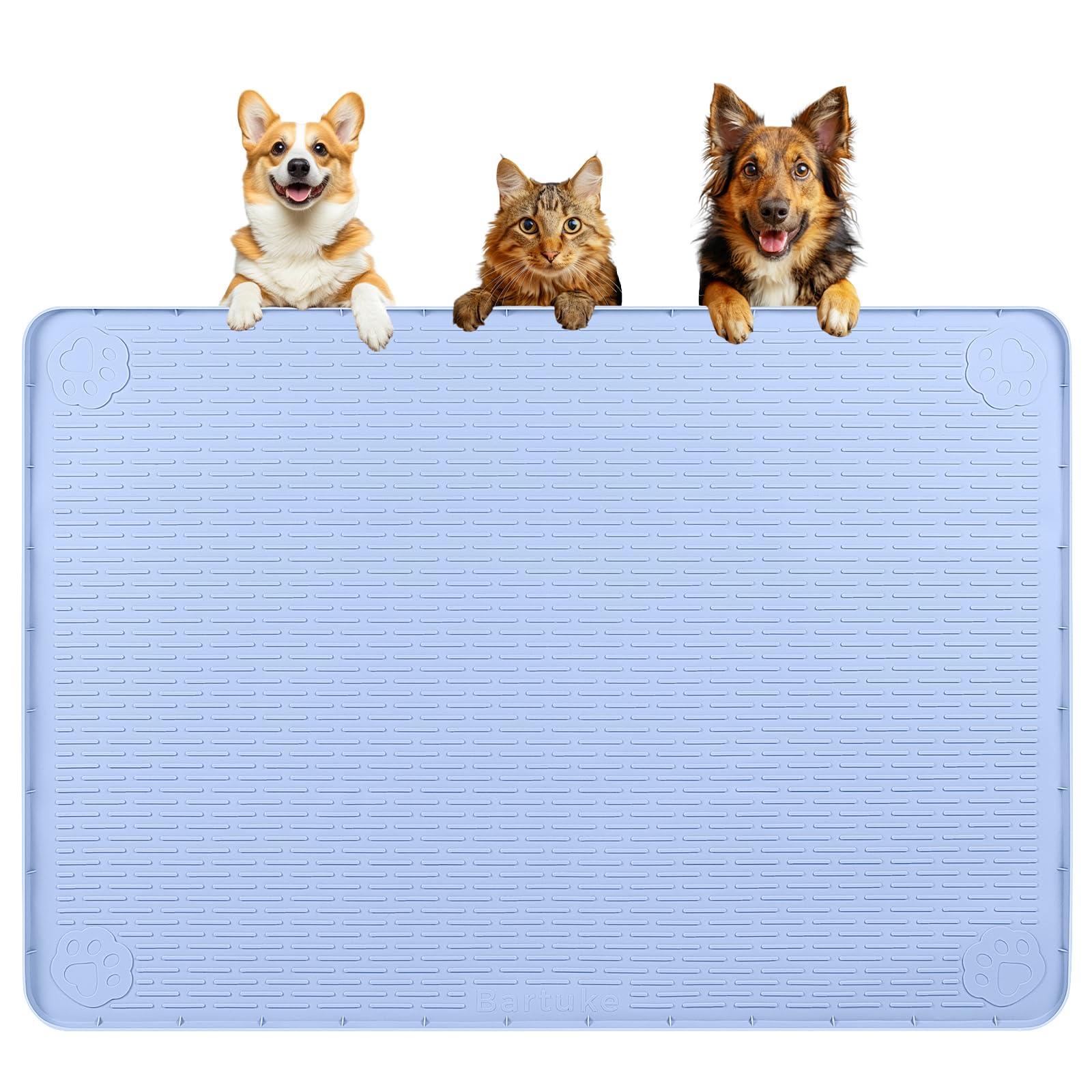 Dog Food Mat 40''x28'' Extra Large Dog Mat for Food and Water, Blue