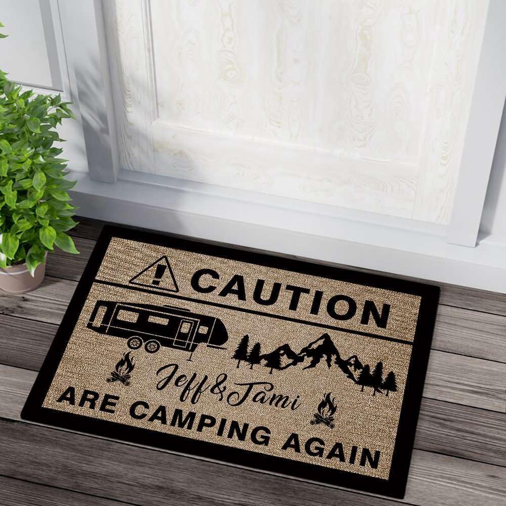 Funny Camping Camp RV Door Mat Caution Campers Canmping Again Doormat Personalized Name Floor Mat Home Campsite Decor 23.6" X 15.7" 20 RV Optional