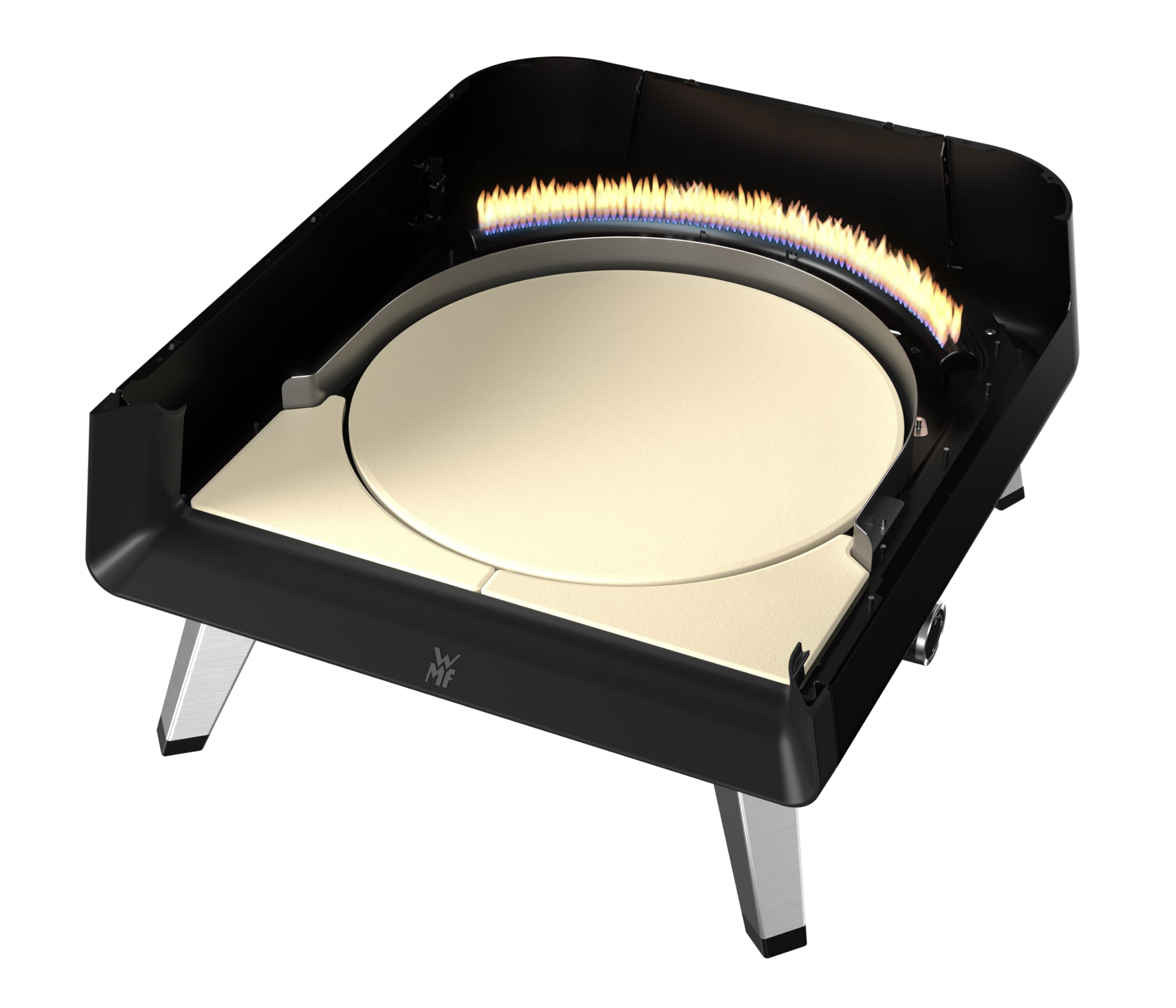 WMF Pizzaiolo Pro - Forno per pizza, temperatura di cottura superiore a 450 °C, pietra grande per pizza (Ø 40 cm), meccanismo di rotazione automatico, monitoraggio della temperatura integrato per