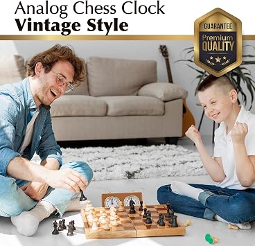 Analog Chess Clock Timer - No Batteries Required - Wind-Up Professional Chess Clock with Large Easy-to-Read Dials - Vintage Design - Elevate Your Chess Game & Chess Tournament Experience (Brown)