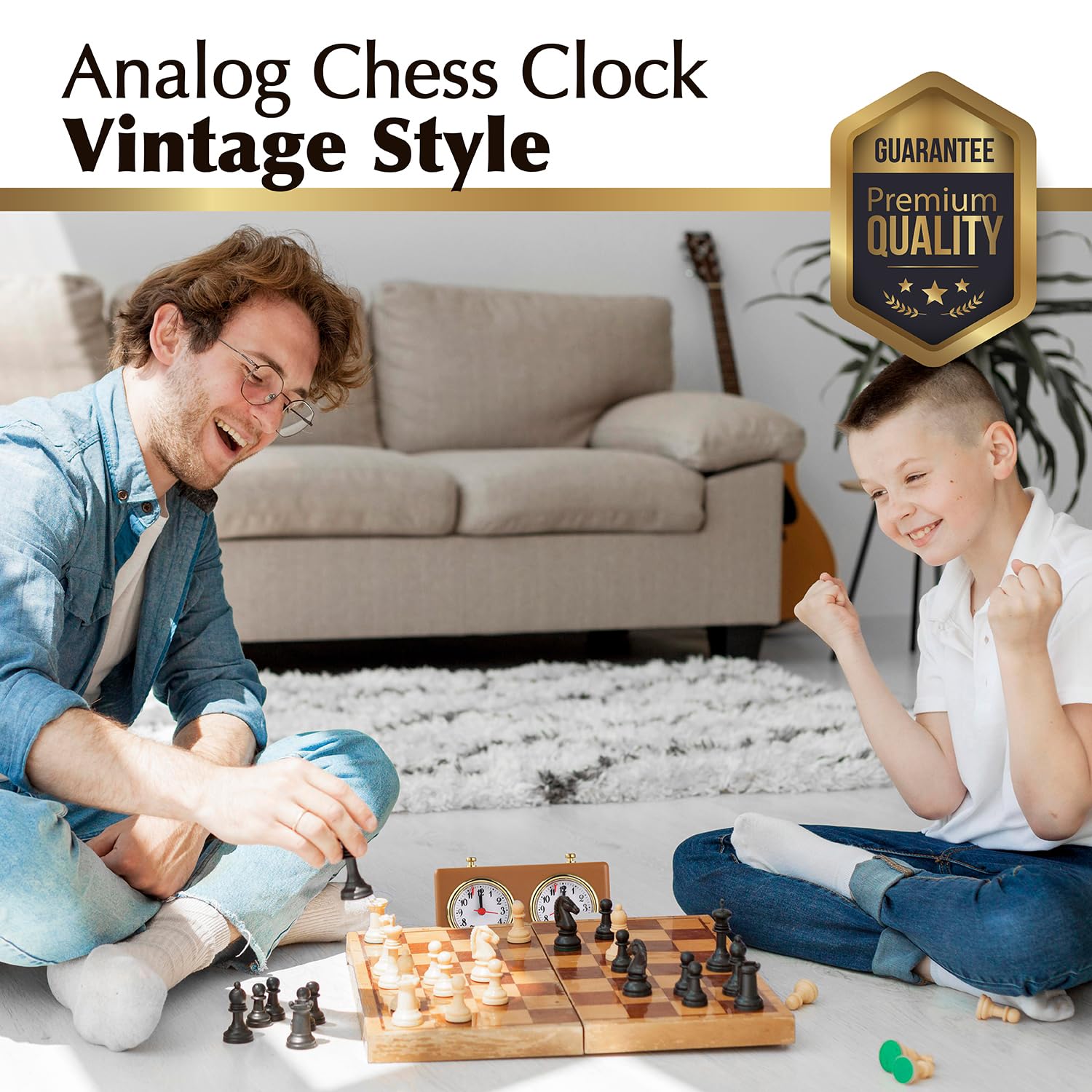 Timer analogico a scacchi – Orologio meccanico a scacchi con grandi quadranti di facile lettura, non necessita di batteria (marrone)