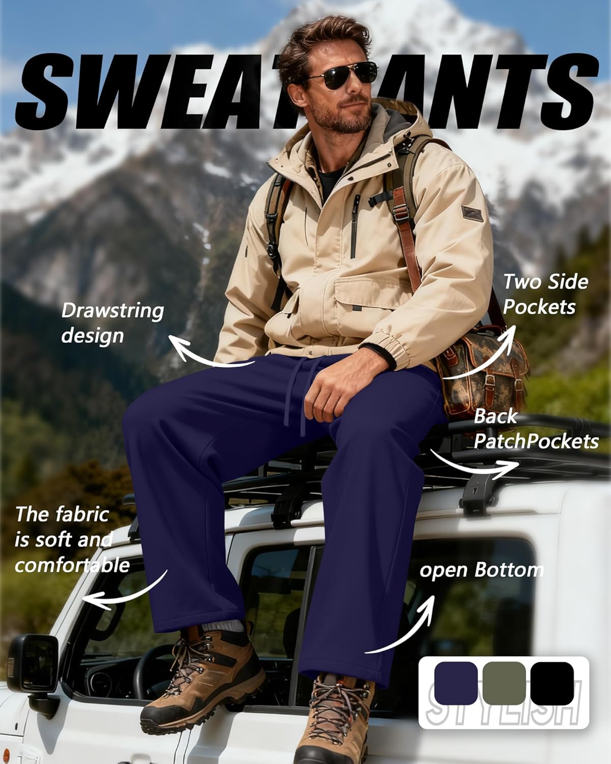 3 Pack Men's Big and Tall Sweatpants Athletic Open Bottom Drawstring Lounge Pants Plus Size Joggers with Pockets - Image 2