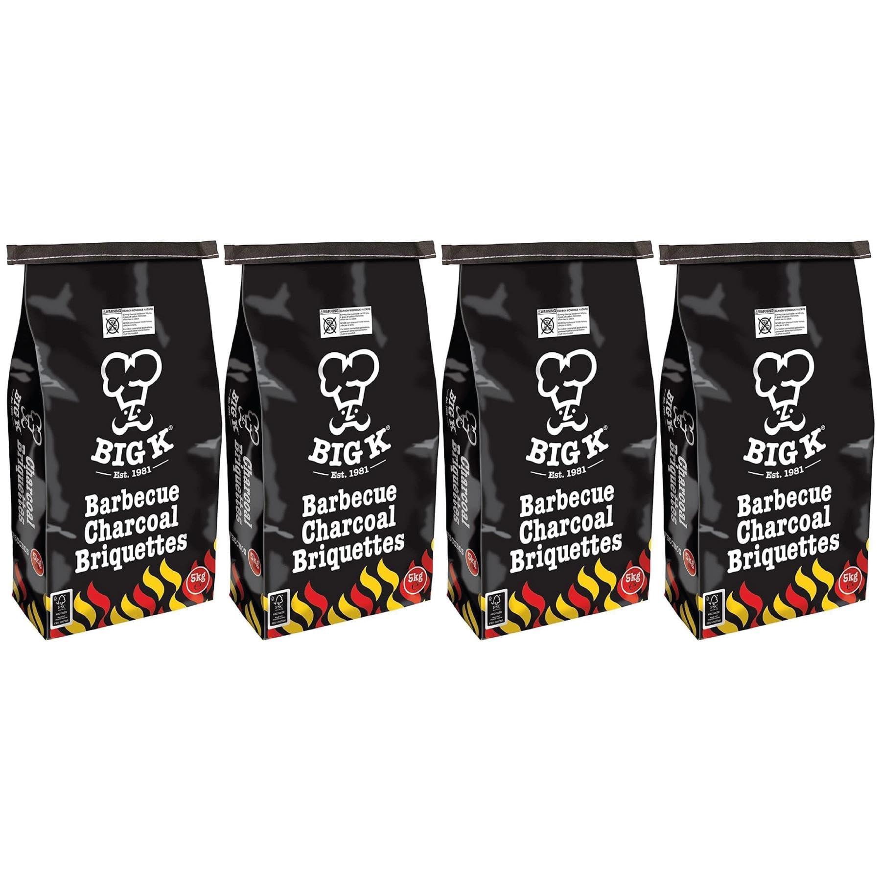 Big K Briquettes Charcoal 5kg x 4 | 20kg BBQ Charcoal Briquettes | Suitable for Grilling, Camping & Outdoor Cooking