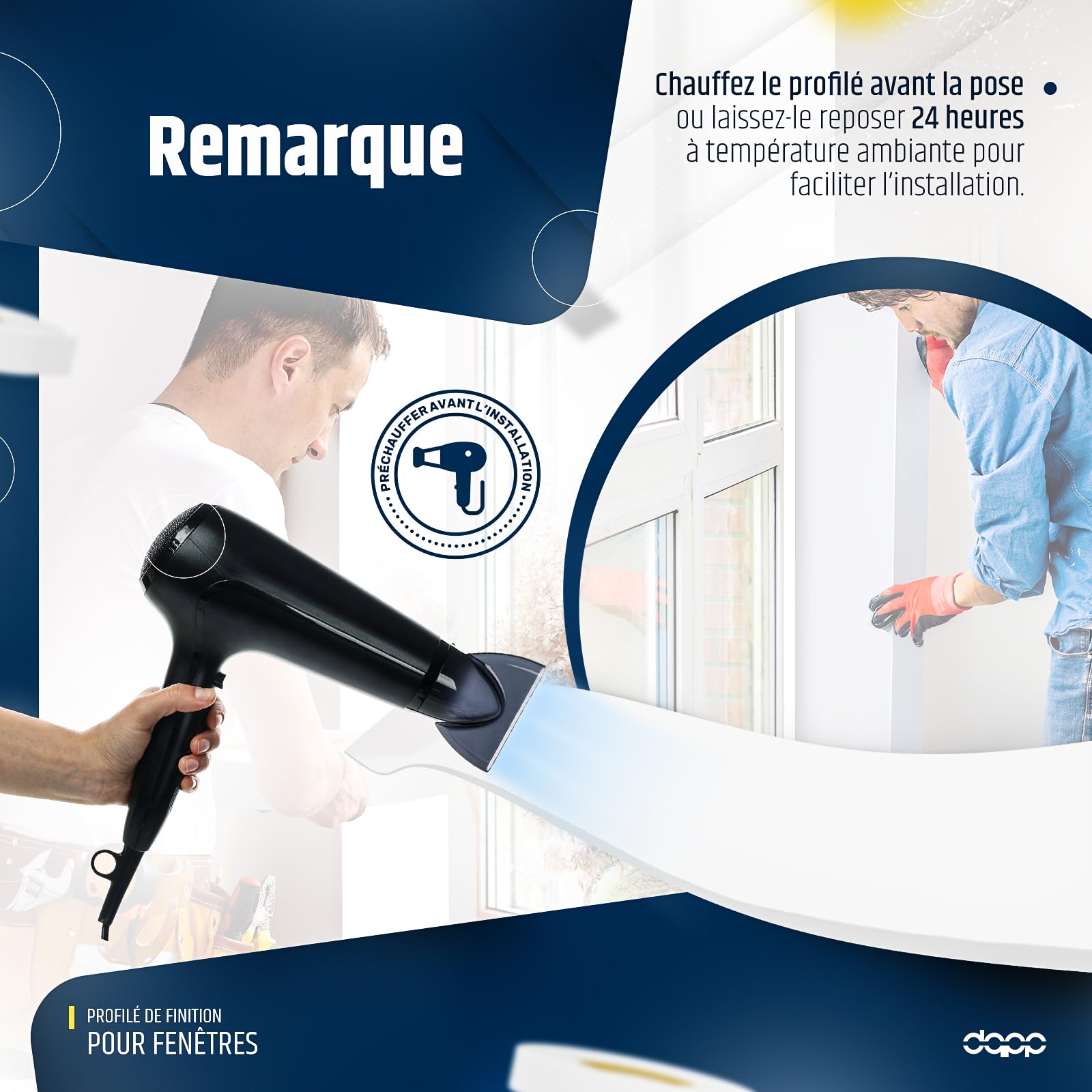 DQ-PP Bande de Masquage de Fenêtre | Longueur 5m | Largeur 70mm | Epaisseur 1,5mm | Blanc | auto-adhésif cacher | l'imperfection rebord