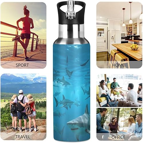 Miniatura 5 de xigua Sea Shark - Botella de agua de acero inoxidable de 20.3 fl oz a prueba de fugas, adecuada para gimnasio, escuela, niños y adultos
