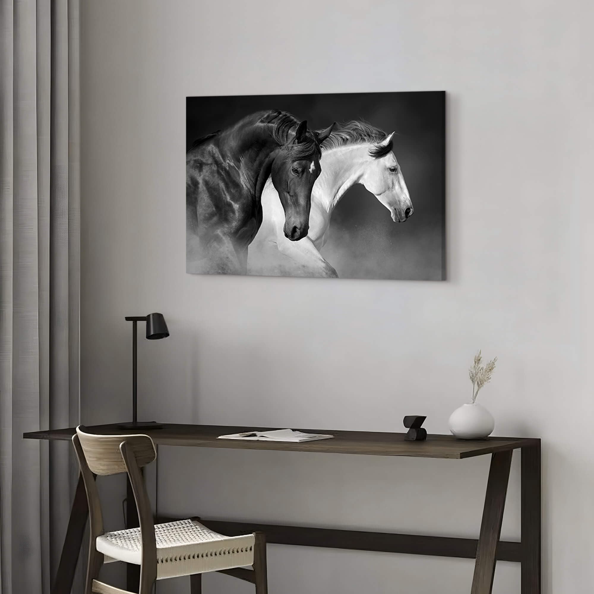 Amazon.com: WALLSUP DECOR Black White Horses Wall Art - Running  display picture 1