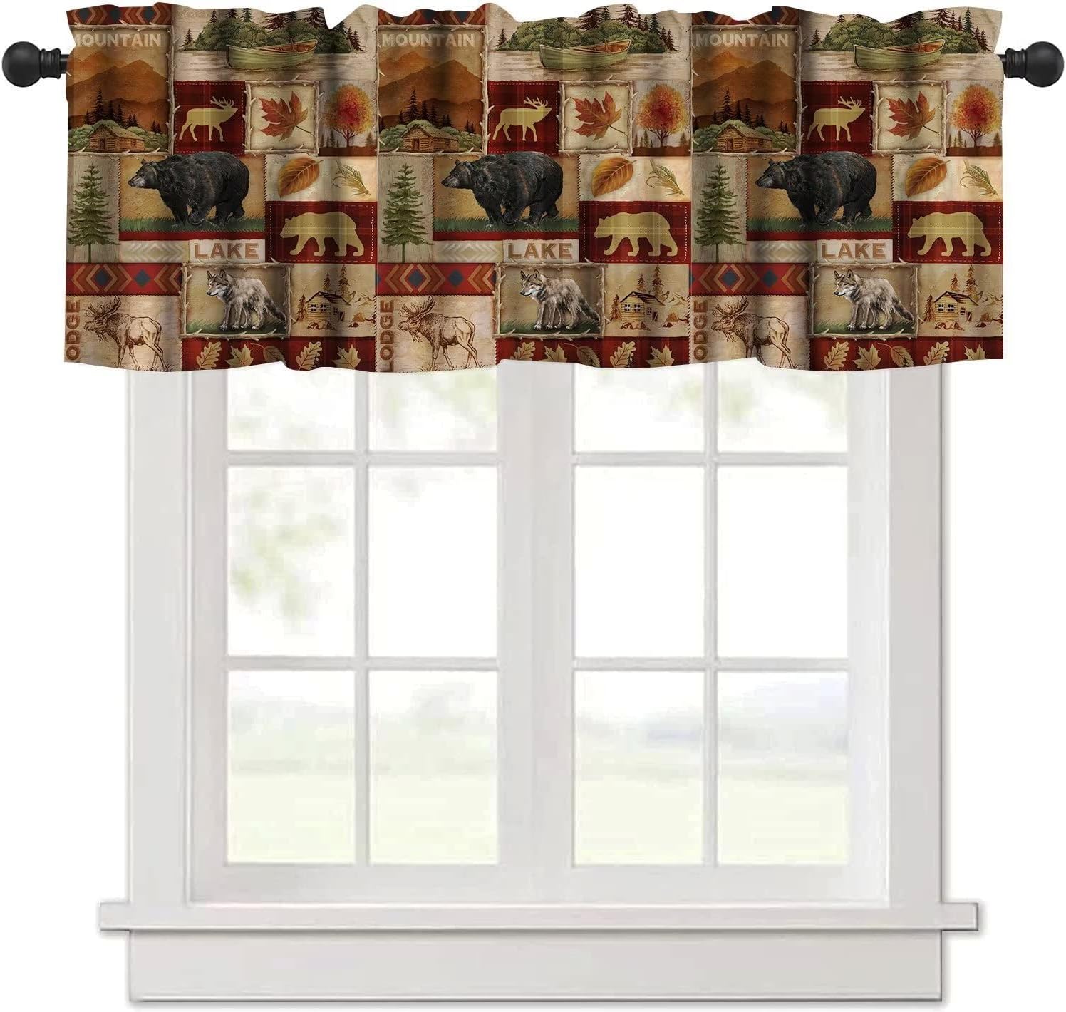 Rustic Moose Deer Valances Curtain Retro Cottage Lodge