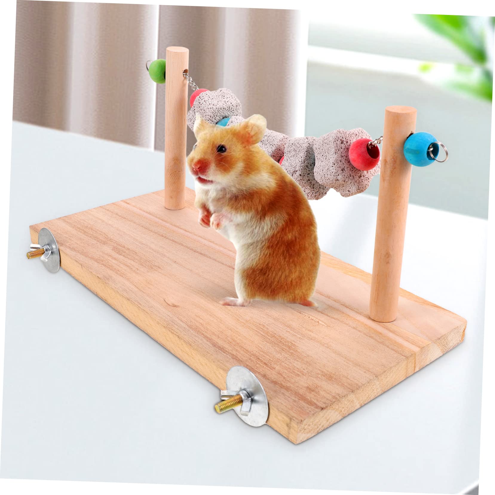 minkissy Lot de 5 Jouets à mâcher pour Oiseaux pour Conures, Jouets de Bureau, perchoirs, Accessoires de Table, perruches, Rats, balançoires, perchoirs, Hamsters, bancs d'entraînement en Bois