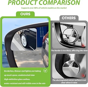 Blind Spot Mirror for Car, HD Glass Frameless Convex 360 Wide Angle