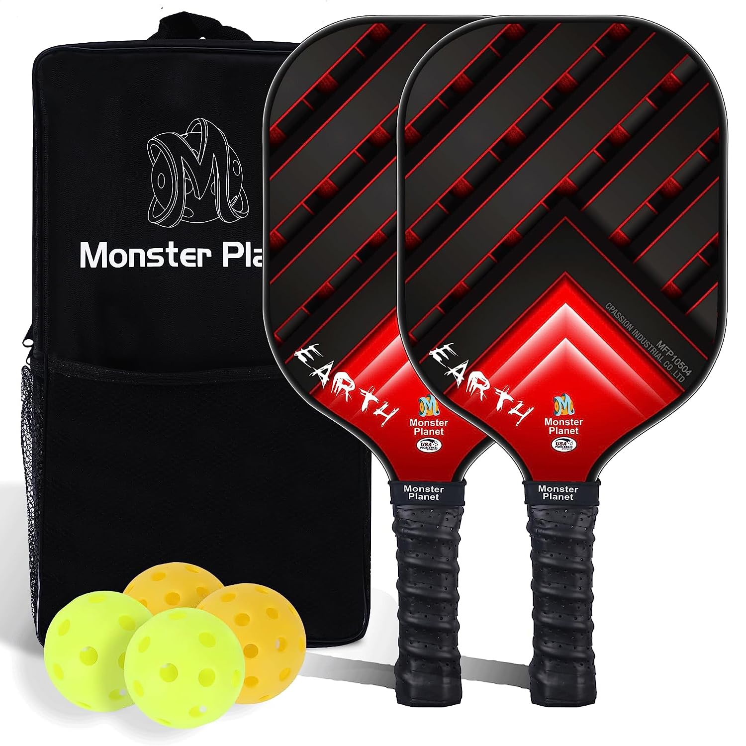 Pickleball-Paddel-Set USAPA-zugelassen – 2 Schläger, 4 Bälle, Tasche – Carbonfaser-Oberfläche, Für Einsteiger & Fortgeschrittene