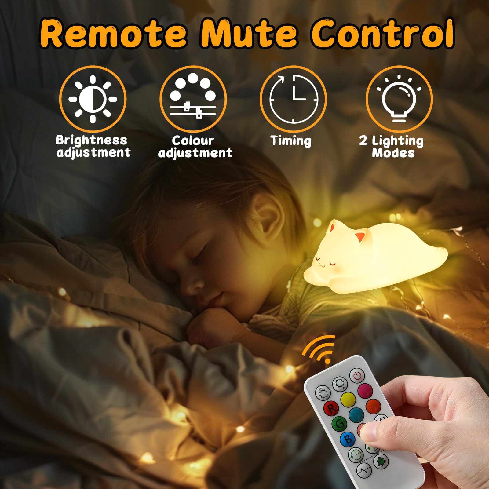 Tremdwoto Cat Night Light for Kids,Cute Colorful Night Lights Baby Girl Squishy Nightlight Lamp 1/3 Hour Timer Kitty Light Dimmable Nursery Lamp Nightlight Gift for Kid Toddler (Cat-Remot) - Image 3
